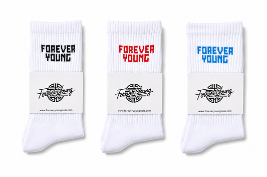 FOREVER YOUNG LOGO CREW SOCKS- ROYAL BLUE