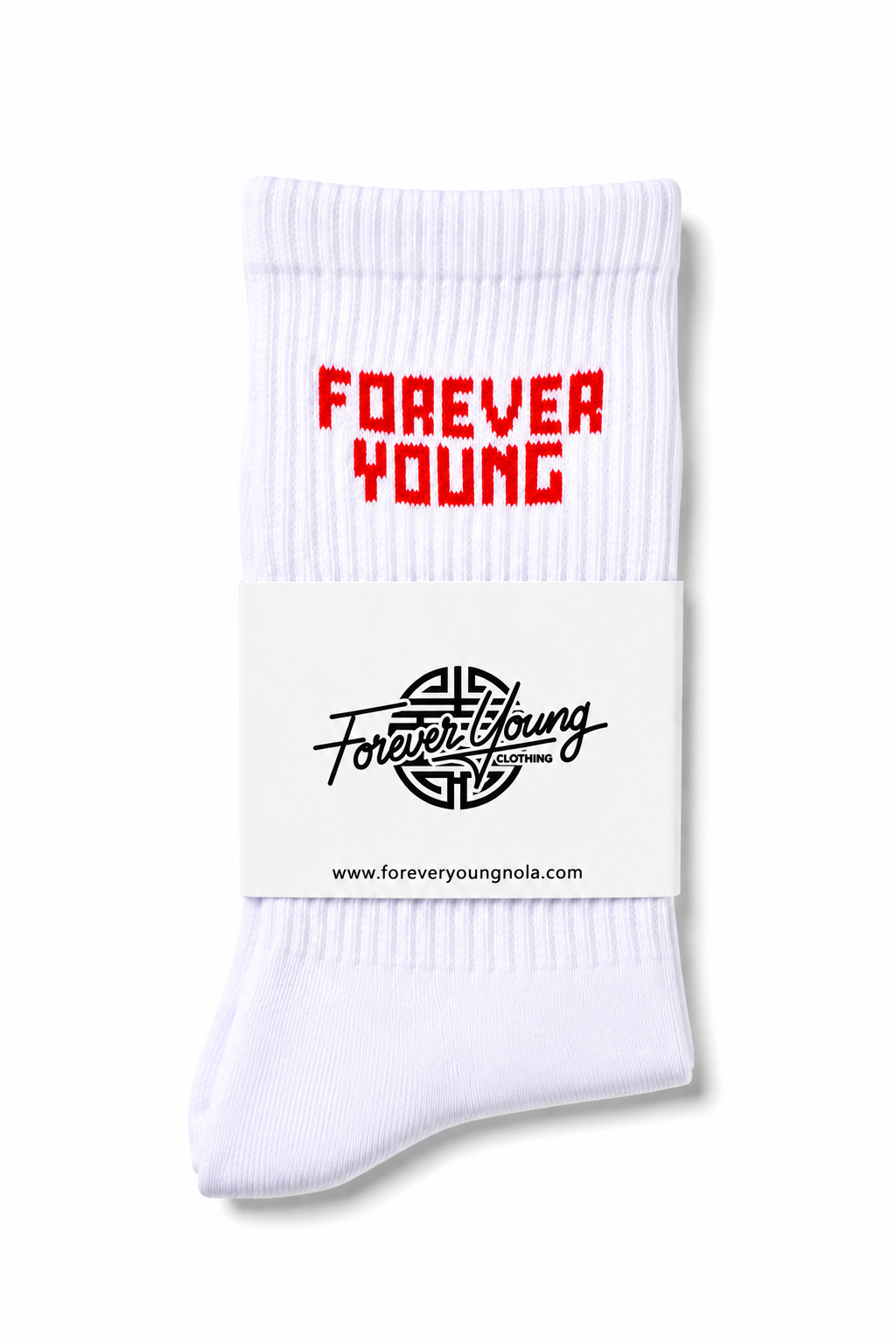 FOREVER YOUNG LOGO CREW SOCKS- RED