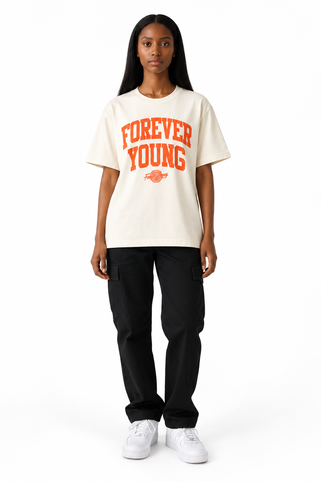 VARSITY TEE- CREAM/ORANGE