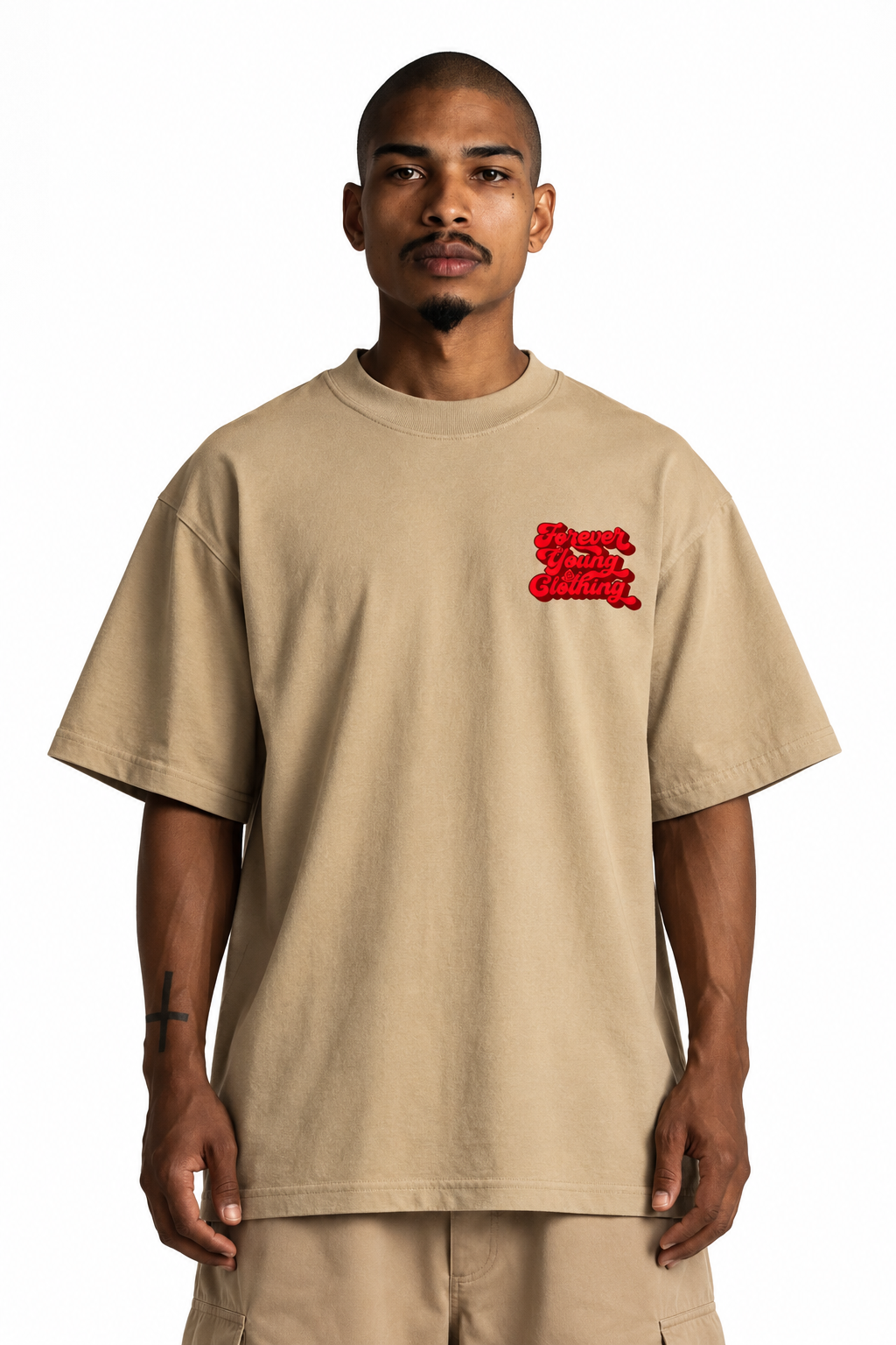 STACKED LOGO HEAVYWEIGHT TEE- SAND