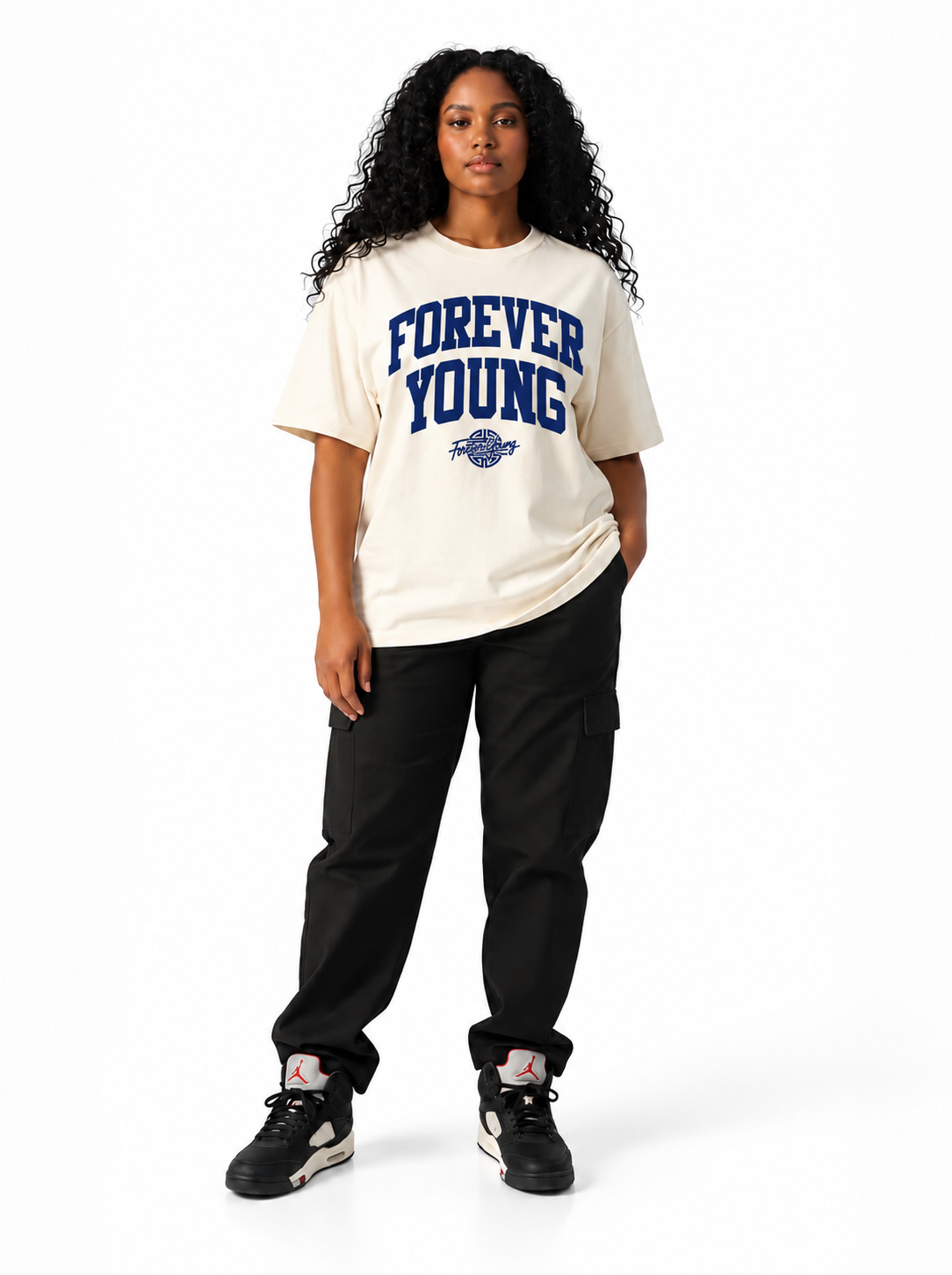 VARSITY TEE- WHITE/NAVY BLUE